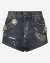 Dolce & Gabbana Denim Shorts With Rhinestone Details In Multicolor