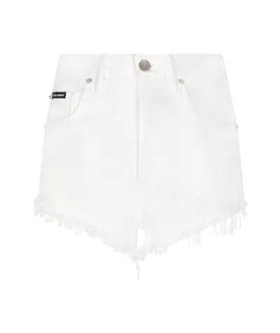 Dolce & Gabbana Denim Shorts With Ripped Details In White