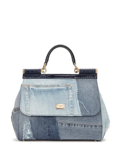 Dolce & Gabbana Denim Sicily Handbag In Clear Blue