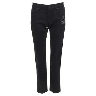 Pre-owned Dolce & Gabbana Dolce Gabbana Denim Skinny Black Heart Logo Embroidered Cropped Jeans