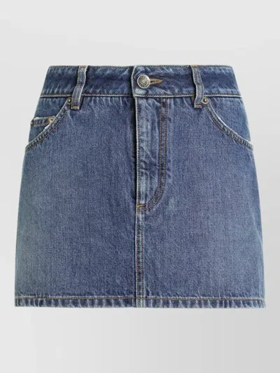 Dolce & Gabbana Denim Skirt Contrast Stitching Belt Loops Pockets In Blue
