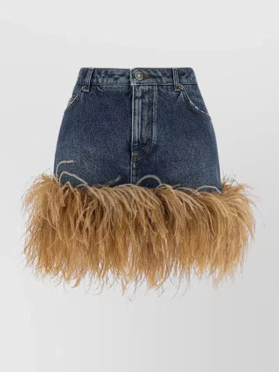 Dolce & Gabbana Denim Skirt Feather Detail Pockets Belt Loops In Blue