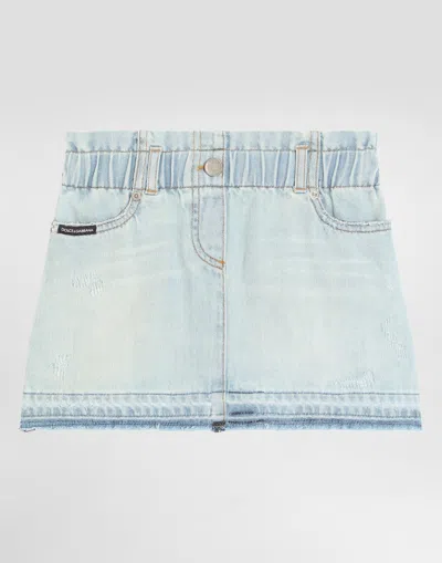 Dolce & Gabbana Kids' Denim Skirt In Blue