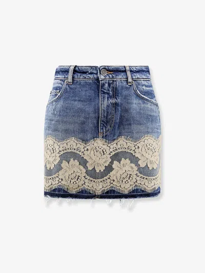 Dolce & Gabbana Denim Skirt With Lace In Blue