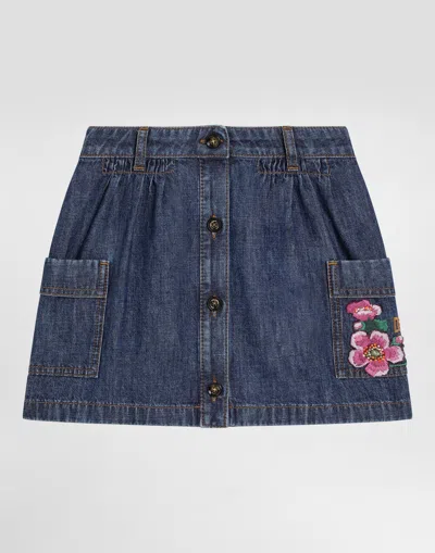 Dolce & Gabbana Denim Skirt With Patch In Multi