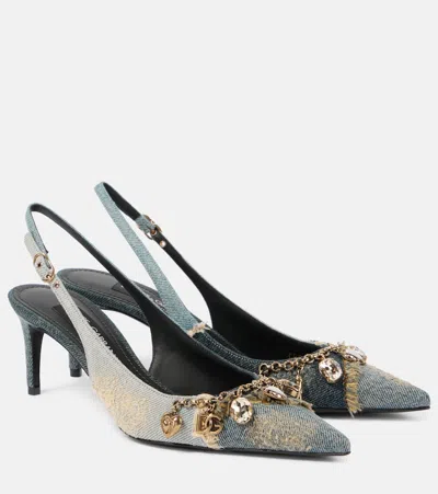 Dolce & Gabbana Denim Slingback Pumps In Blue