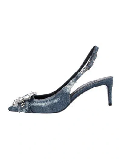 Pre-owned Dolce & Gabbana Denim Slingback Pumps In Silver