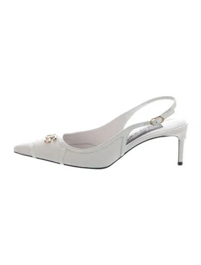 Pre-owned Dolce & Gabbana Denim Slingback Pumps In White