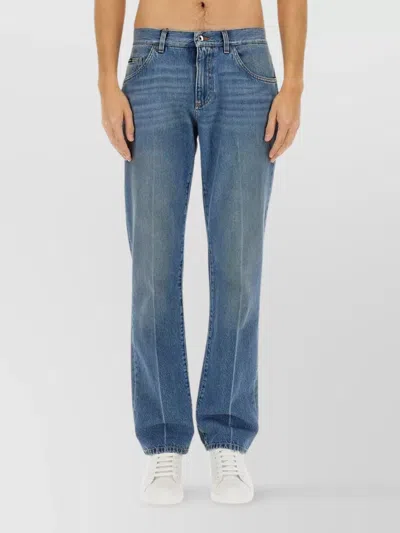 Dolce & Gabbana Denim Straight Leg Jeans With Faded Wash