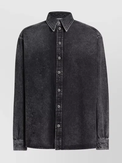 DOLCE & GABBANA DENIM TEXTURE LONG SLEEVES POINT COLLAR SHIRT