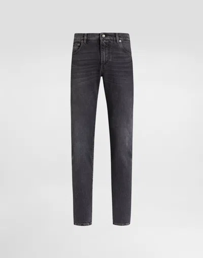 Dolce & Gabbana Cotton-blend Embroidered Slim Jeans In Gray