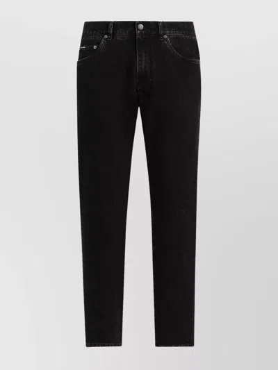 Dolce & Gabbana Denim Trousers With Back Patch Pocket In Black