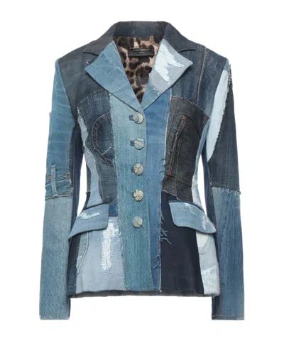 Dolce & Gabbana Denim-paneled Blazer In Blue