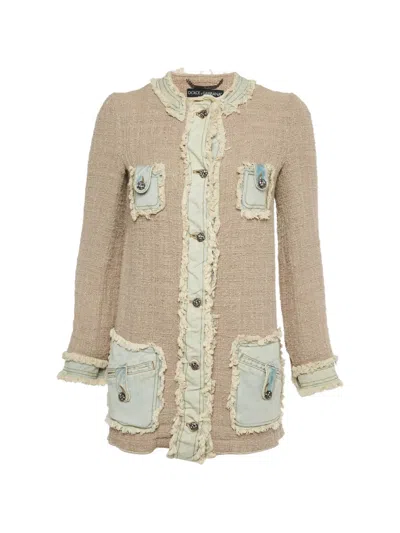 Pre-owned Dolce & Gabbana Denim-trim Tweed Jacket In Neutral
