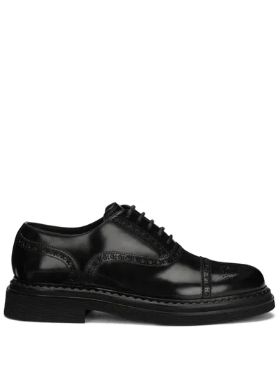 Dolce & Gabbana Francesina Leather Derby Shoes In 80999 - Nero