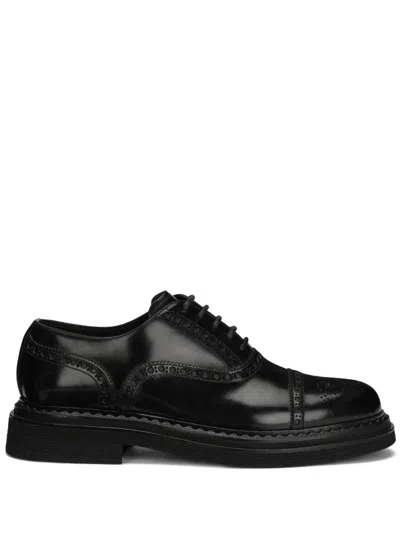 Dolce & Gabbana Francesina Leather Derby Shoes In Black