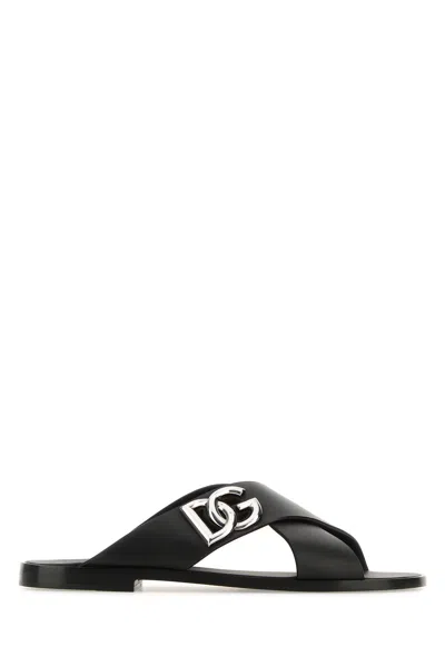 DOLCE & GABBANA DOLCE & GABBANA BLACK LEATHER SLIPPERS