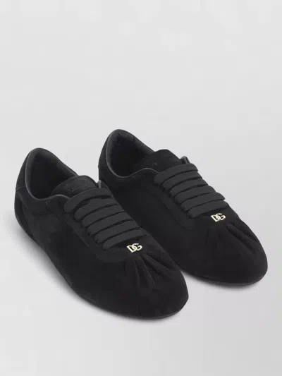 Dolce & Gabbana Designer Lace Up Suede Low Sneakers In Black