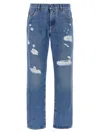 Dolce & Gabbana Logo Embroidered Ripped Jeans In Blue