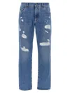 Dolce & Gabbana Logo Embroidered Ripped Jeans In Blue