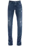 DOLCE & GABBANA DESTROYED SKINNY JEANS WITH ENGRAVED METAL ACCENTS