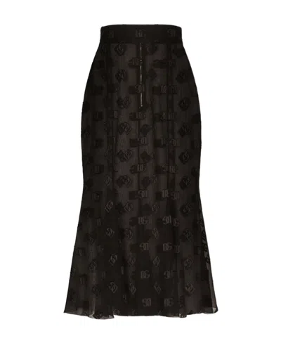 DOLCE & GABBANA DOLCE  GABBANA ALL-OVER DG LOGO HIGH WAIST GODET SKIRT