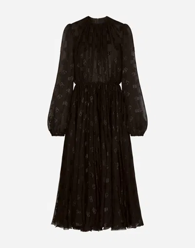 Dolce & Gabbana Devoré Satin Dress With All-over Dg Logo In Black
