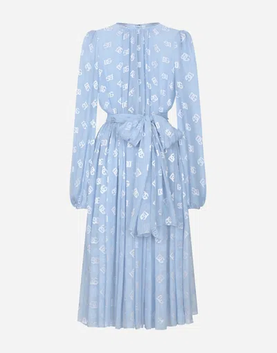 DOLCE & GABBANA DÉVORÉ SILK JACQUARD CALF-LENGTH DRESS WITH DG LOGO