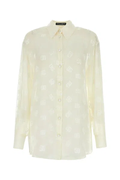 DOLCE & GABBANA DEVORÈ SILK SATIN SHIRT WITH DG LOGO