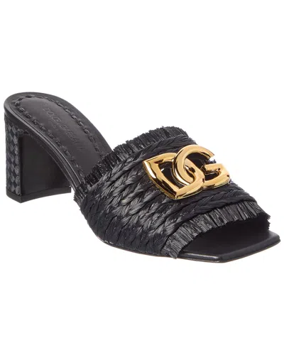 Dolce & Gabbana Devotion 70 Raffia Logo Sandal In Black