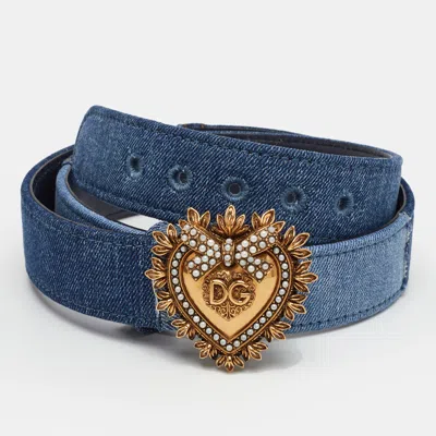 Pre-owned Dolce & Gabbana Devotion 75 Cm Waist Belt Blue Denim