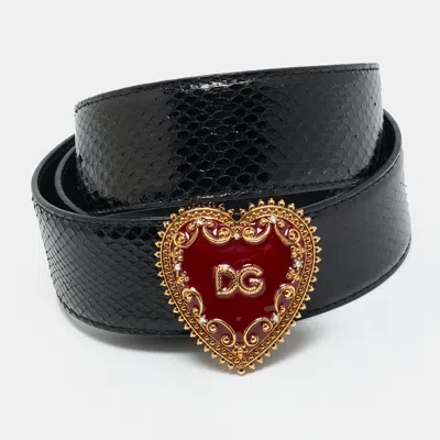 Pre-owned Dolce & Gabbana Devotion 85 Cm Buckle Belt Black Snakeskin