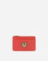 Dolce & Gabbana Devotion Card Holder In Coral Leather In オレンジ