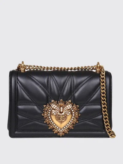 Dolce & Gabbana Devotion Bag In Nappa Leather With Metallic Ex Voto And Monogram In Black