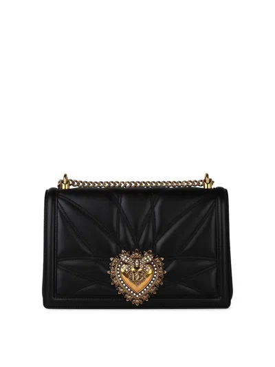 Dolce & Gabbana Devotion Black Leather Crossbody Bag In Negro