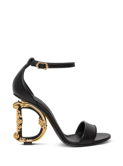 DOLCE & GABBANA DEVOTION BLACK LEATHER SANDALS WOMAN