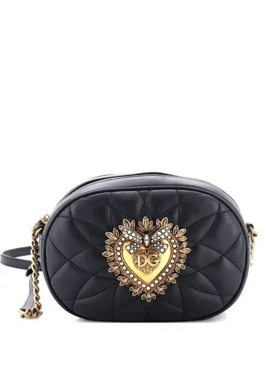 Pre-owned Dolce & Gabbana Devotion Camera Bag Quilted Leather Small Crossbody Bag In Black