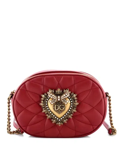 Pre-owned Dolce & Gabbana Devotion Camera Bag Quilted Leather Small Crossbody Bag In Red