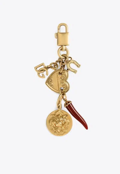 Dolce & Gabbana Devotion Charm Keychain In Gold