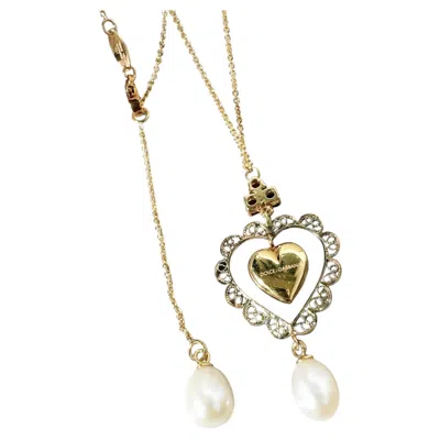 Pre-owned Dolce & Gabbana Devotion Collection Gemstone Heart & Pearl Necklace In Multi