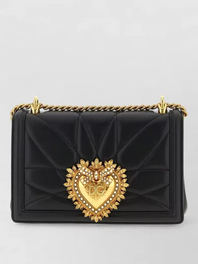 Dolce & Gabbana Devotion Crossbody Bag Chain Strap Heart In Black