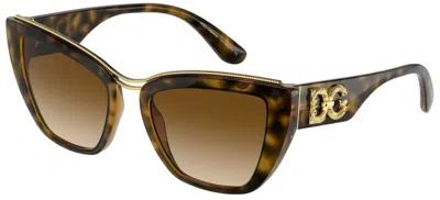 Pre-owned Dolce & Gabbana Devotion Dg 6144 Dark Havana/brown Shaded (502/13) Sunglasses