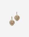 Dolce & Gabbana Devotion Earrings In Yellow Gold With Diamonds And Pearls In Yellow Gold
