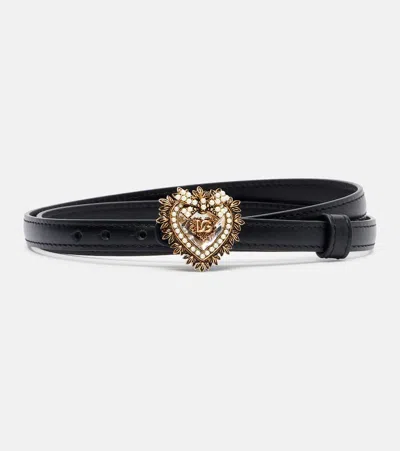 Dolce & Gabbana Devotion Embellished Leather Belt In Black