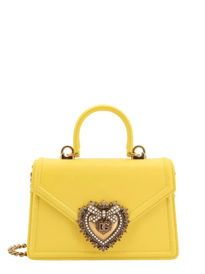 Dolce & Gabbana Devotion Embellished Small Tote Bag In Yellow
