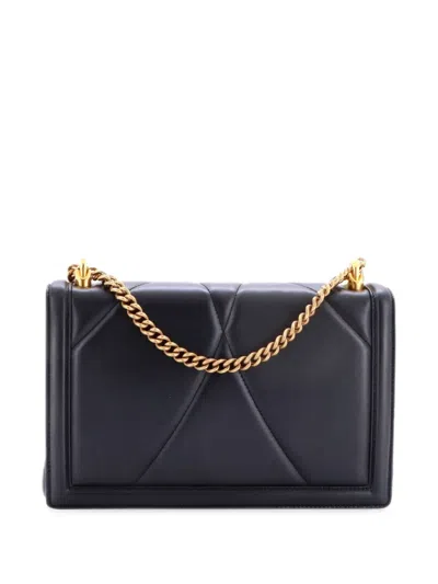 Pre-owned Dolce & Gabbana Devotion Full Flap Quilted Leather Large Shoulder Bag In Black