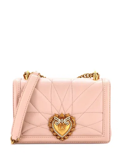 Pre-owned Dolce & Gabbana Devotion Full Flap Shoulder Bag Quilted Leather Small Crossbody Bag In Neutral