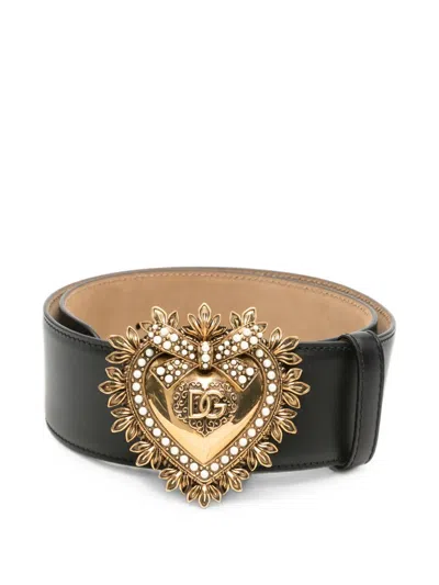 Pre-owned Dolce & Gabbana Devotion Heart-buckle Belt In Black