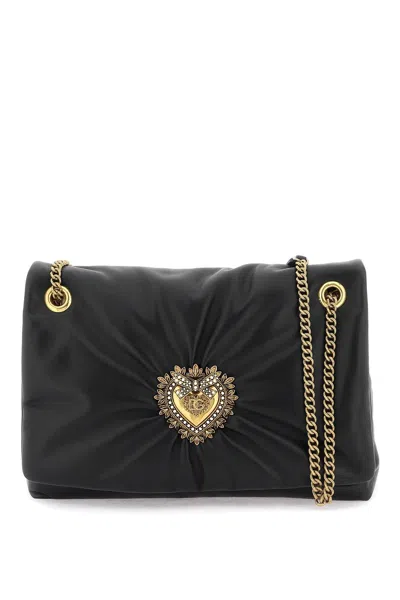 Dolce & Gabbana Devotion Large Shoulder Bag In Nappa Leather In Black