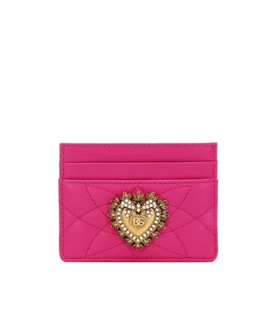 Dolce & Gabbana Devotion Leather Card Holder In Pink
